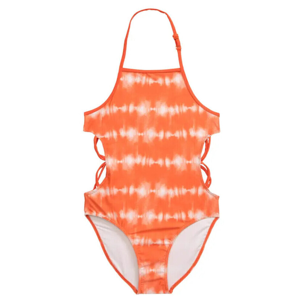 Treasure & Bond Kids' Cutout One-Piece Swimsuit In Coral Camelia Stripe Size 12